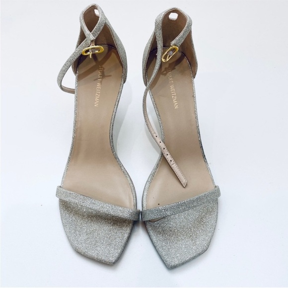 Stuart Weitzman leather silver glitter heels - Picture 1 of 6
